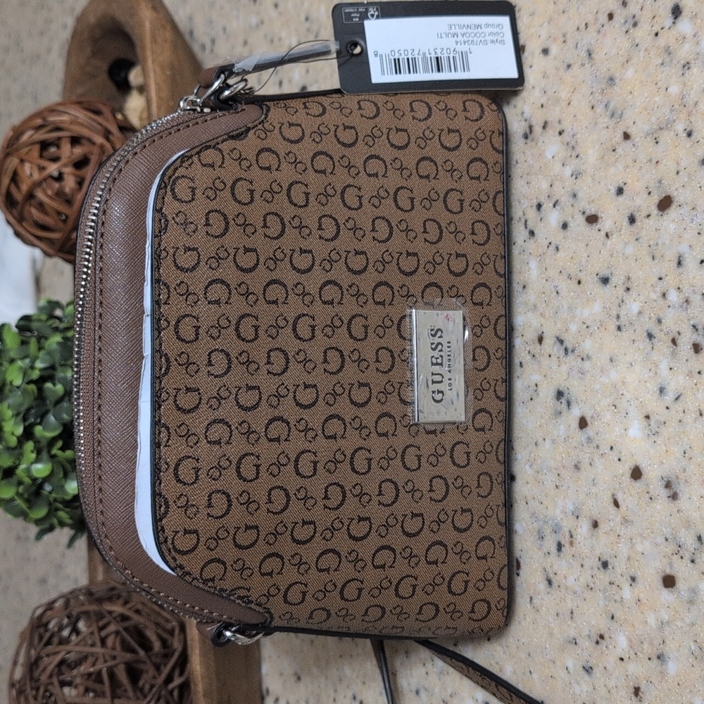 Guess Monogram Brown Crossbody Bag